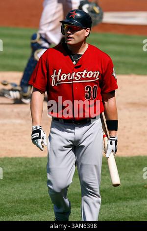 19. August 2007: Luke Scott #30, Rechtsfeldspieler von Houston Astros, der im Petco Park im kalifornischen San Diego gegen die San Diego Padres geschlagen hat. Die Padres besiegten die Astros mit 5:3. (Bild: © Jody Gomez/Cal Sport Media) Stockfoto