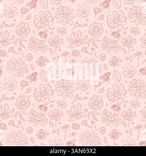 Zarter Vektor nahtloses rosa Muster mit Gänseblümchen Stock Vektor
