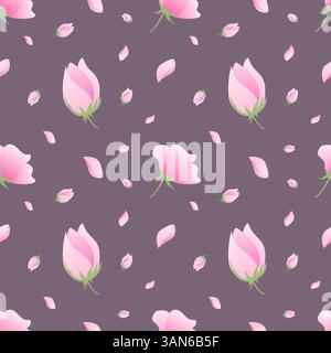 Nahtloses Blumenmuster mit rosa Sakura Stock Vektor