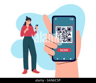 Scannen von QR-Code mit Mobiltelefon. Vektorabbildung Stock Vektor