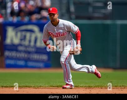 28. April 2010: Philadelphia Phillies Shortstop Juan Castro #7 in Aktion während des Spiels zwischen den San Francisco Giants und den Philadelphia Phillies im AT&T Park in San Francisco CA. Die Phillies gewannen das Spiel mit 7:6. â Damon Tarver/Cal Sport Media. (Kreditbild: © Damon Tarver/Cal Sport Media/ZUMApress.com) Stockfoto