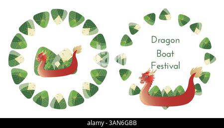 Set mit dekorativen Rahmen für Drachenboot Stock Vektor