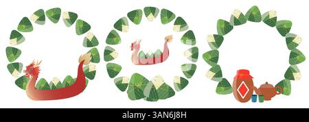 Set mit dekorativen Rahmen für das Dragon Boat Festival Stock Vektor