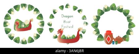 Kollektion dekorativer Rahmen für Drachenboot Stock Vektor