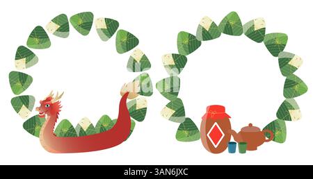 Set mit dekorativen Rahmen für Drachenboot Stock Vektor