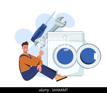 Reparaturkonzept für Waschmaschinen. Vektorabbildung Stock Vektor