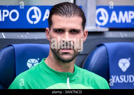 Ivan Cuellar „Pichu“ von RCD Mallorca sieht beim LaLiga EA Sports Match zwischen Real Sociedad und RCD Mallorca in der reale Arena am 12. April zu. Stockfoto