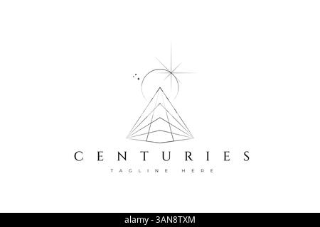 Jahrhunderte Logo Pyramide und Sonnenfinsternis Majestät mit abstrakter Illustration im geometrischen Stil Stock Vektor