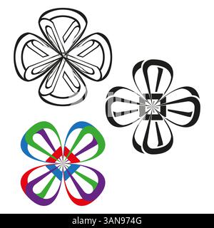 Blütenblatt mit Schleife. Geschwungenes Blumensymbol. Abstrakte Vektorblume. Zierform Trio. Stock Vektor