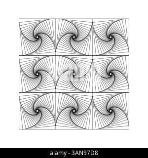 Geometrisches Wirbelmuster, sich wiederholendes verzerrtes Gitter, schwarze gekrümmte Linien. Stock Vektor