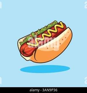 Hot Dog Illustration Vektorkunst Fast Food amerikanisches Essen Stock Vektor