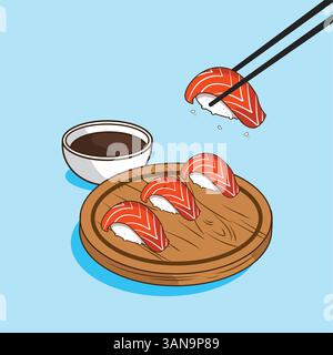 Lachs Sushi Vektor Illustration Japanisches Essen Stock Vektor