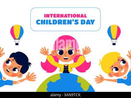 Flacher Hintergrund in sozialen Medien im Cartoon-Stil mit der Feier zum Internationalen Kindertag Stock Vektor