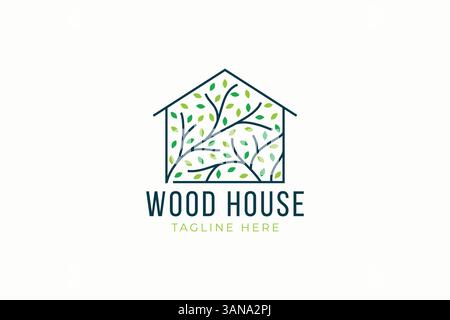 Holz Haus Logo Business Wohneigentum Konzept Bau Umwelt Natur Zuhause Pflanze Baum Stock Vektor