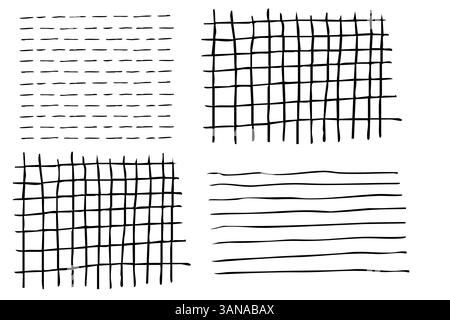 Quadratische, handgezeichnete Linien, Notizbuchraster und Streifenmuster. Geometrisches Netz, Kreide- oder Buntstift-Strich kritzeln. Vektorabbildung Stock Vektor