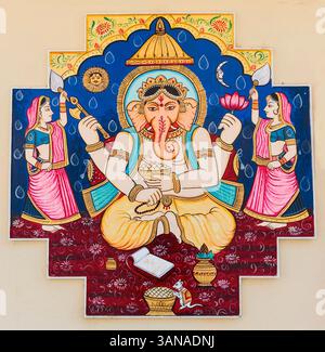 Ganesh Wandbild Stadtpalast Udaipur Rajasthan Indien Stockfoto