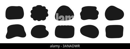 Runde Form-Set in organischer Form. Abstrakter Rahmen für flüssige organische Blob-Kurve im Hintergrund. Kritzeln Sie abstrakte Flüssigkeitstrümpfe, gewellte andere Form. Weicher Hintergrund mit rundem ovalem Muster. Vektorabbildung Stock Vektor