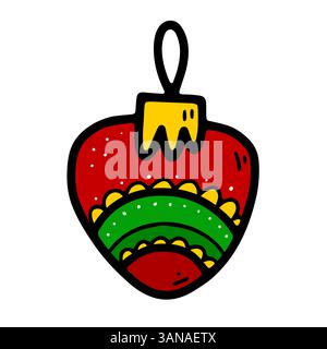 Weihnachtskugel-Bild kritzeln. Saisonales Ornament Spielzeug isoliert auf weißem Hintergrund. Festliche Farbdekoration. Vektor-Illustration zum Neujahr. Traditionelle s Stock Vektor