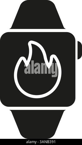 Smartwatch mit Feuersymbol für Fitness und Kalorienverbrennung. Symbol für aktive Lifestyle- und Workout-Tracker-Silhouette. Isolierter Vektor Stock Vektor
