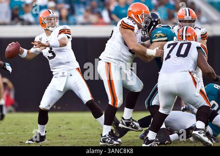 26. Oktober 2008: Jacksonville Jaguars vs Cleveland Browns. Cleveland Browns Quarterback Derek Anderson (3) während der zweiten Halbzeit im Jacksonville Municipal Stadium. Die Browns besiegten die Jaguars mit 23:17. (Kreditbild: © Cal Sport Media/ZUMA Press) Stockfoto