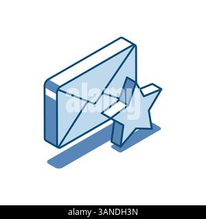 Lineares Symbol für isometrische Vektorhülle mit einem Stern, in Farbe auf weißem Hintergrund, ausgewählte Mail Stock Vektor