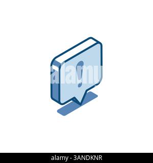 Isometrische Vektortextblase lineares Symbol mit Ausrufesymbol, in Farbe auf weißem Hintergrund, wichtige Meldung oder Warnung Stock Vektor