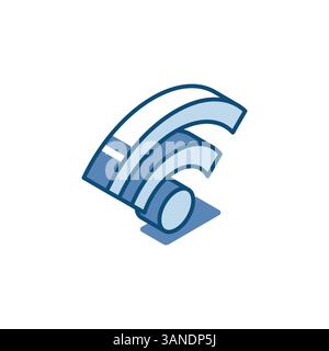 Lineares Symbol für isometrisches Vektorsignal, farbig auf weißem Hintergrund, drahtlose Verbindung oder Technologie Stock Vektor