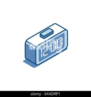 Isometrisches Vektor-Symbol für elektronische Uhr, lineares Symbol mit großer Taste, farbig auf weißem Hintergrund, Wecker oder Timer Stock Vektor