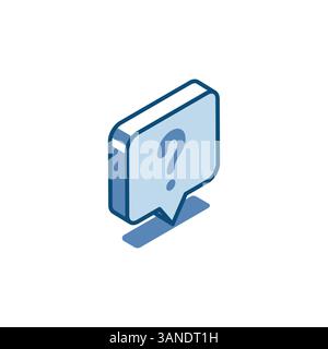 Isometrische Vektortextblase lineares Symbol mit Frage, in Farbe auf weißem Hintergrund, wichtiger Nachricht oder Warnung Stock Vektor