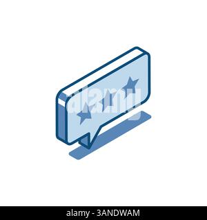 Isometrische Vektortextblase lineares Symbol mit Sternen, in Farbe auf weißem Hintergrund, Online-Bewertung Stock Vektor