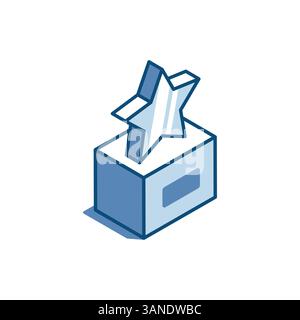 Trophäe für isometrische Vektoren mit linearem Sternsymbol, in Farbe auf weißem Hintergrund, Auszeichnung oder Sieg Stock Vektor