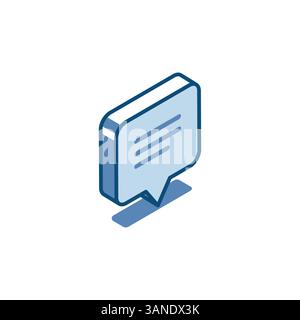 Isometrischer Vektor, quadratische Textblase, lineares Symbol, in Farbe auf weißem Hintergrund, Chat oder Nachricht Stock Vektor
