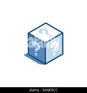 Isometrisches Vektorfeld lineares Symbol mit Fragezeichen, in Farbe auf weißem Hintergrund, Mystery Box Stock Vektor