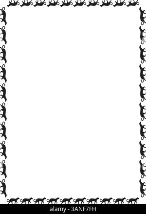 Silhouettenrand mit wilden Katzen. Großes Katzenbanner mit wildem Tier auf weißem Hintergrund. Trendige Grafikvorlage. Niedliche Rahmenbox Stock Vektor