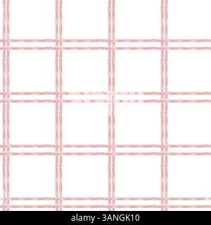 Nahtloses Muster mit kariertem rosa Aquarell. Hand gezeichneter abstrakter Hintergrund mit hellen rosaroten Linien, geometrischer wiederholter Clipart für Verpackung, Haus Stockfoto