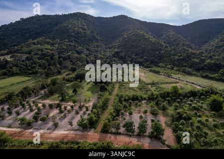 Aus der Vogelperspektive auf die Landschaft, Provinz Kep, Kambodscha. Stockfoto