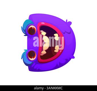 Bizarrer Monster Charakter Zeichentrick Schriftart Buchstabe D. verrückter Bugaboo Monster Charakter Kinder ABC Symbol, Horror Kreatur Zeichentrick Vektor Typeset Element. Fantasy-Vogelscheuche englischer Alphabet-Schriftbuchstabe Stock Vektor