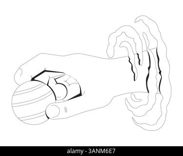 Surreale Lo-fi-Hand mit gestreiftem Planetenumriss Stock Vektor