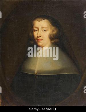 Eine Kopie eines Porträts aus dem 17. Jahrhundert, das Anne-Geneviève de Bourbon, die Witwe von Henri II. D’Orléans, darstellt. Das Gemälde wurde historisch fälschlicherweise als Anne von Österreich, Witwe Ludwigs XIII. Von Frankreich, identifiziert. Stockfoto