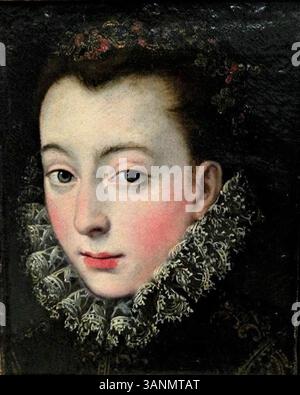 Dieses mutmaßliche Porträt zeigt Maddalena Osuna Giron (1545–1614), Tochter von Juan Téllez-Girón, 4. Graf von Ureña. Das Gemälde, das Sofonisba Anguissola zugeschrieben wird, zeigt eine Adlige aus dem 16. Jahrhundert in typischer Kleidung. Das Porträt ist im Stadtmuseum von Palazzo Mosca in Urbino untergebracht. Stockfoto