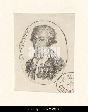 BOYER 1252 aus der Kollektion Boyer ist ein Tiefdruck von Gilbert du Motier, Marquis de Lafayette. Dieses Stück unterstreicht seine Bedeutung während der amerikanischen und französischen Revolutionen und fängt sein Vermächtnis als Militärführer und Nationalheld ein. Stockfoto