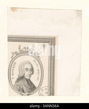 Eine Lithografie aus der Sammlung Boyer, die T. Duvernin, geboren 1713 und verstorben 1785, darstellt, erstellt von Ambroise Tardieu. Der Druck stellt diese historische Figur dar. Stockfoto