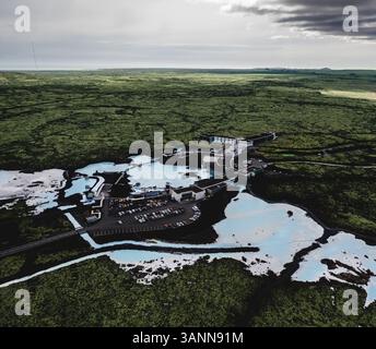 Aus der Vogelperspektive auf die Blaue Lagune, Island. Stockfoto