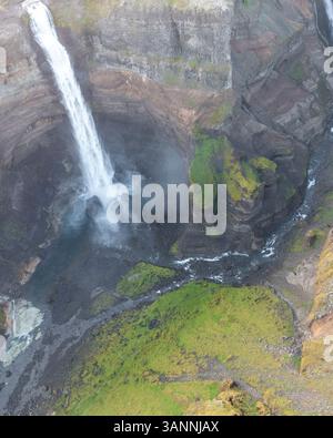 Luftaufnahme des Haifoss Wasserfalls, Süd, Island. Stockfoto