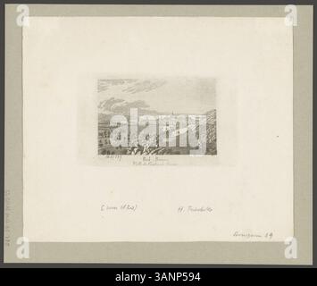 Ein Druck aus dem 19. Jahrhundert, der die Stadt Biel (auch bekannt als Bienne) im Kanton Bern zeigt, hergestellt mit einer Kombination von Aquatint und Ätztechniken, die die lokale Landschaft einfangen. Stockfoto