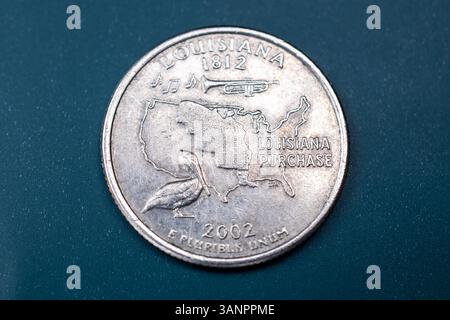 us-Viertelmünze Finanzkonzept Metall-Bargeld Stockfoto