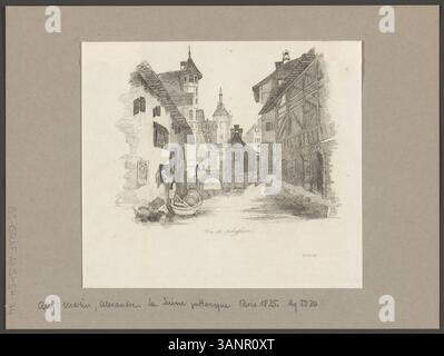 Ein Radierdruck von Alexandre Martin aus dem Jahr 1835, der eine Ansicht von Schaffhausen in der Schweiz im Rahmen seiner Serie „La Suisse pittoresque“ zeigt und die malerische Schweizer Landschaft zeigt. Stockfoto