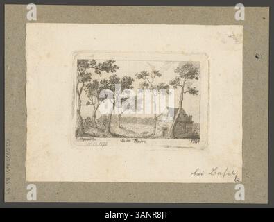 Ein Radierdruck von Christoph Legrand aus dem Jahr 1784, der eine Landschaftsansicht von an der Wiesen, einem Standort in Basel, darstellt. Der Druck ist Teil einer Schweizer Topographiesammlung aus dem 18. Jahrhundert. Stockfoto