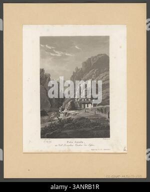 Dieser 1839 von Wilhelm Rudolf Scheuchzer entworfene Aquatintdruck zeigt das Gebiet bei Airolo, Val Liventine im Kanton Tessin, Schweiz. Stockfoto