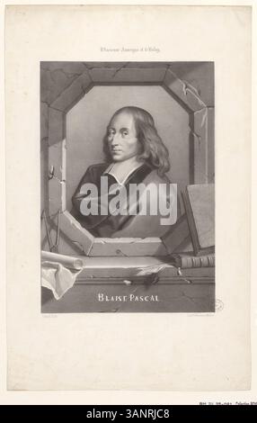 Diese Lithografie aus der Boyer-Sammlung stellt Blaise Pascal dar und betont sein Vermächtnis sowohl im wissenschaftlichen als auch im philosophischen Bereich des 17. Jahrhunderts. Stockfoto